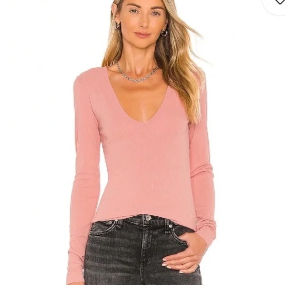Rag & Bone Zoe Deep Vee Neck Long Sleeve Top In Mauve size XS